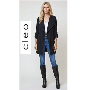 CLEO - Black open front long blazer with roll up sleeves
